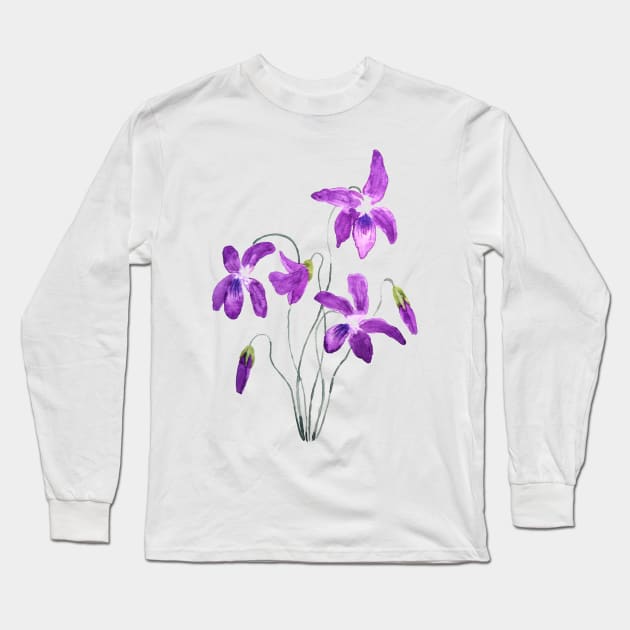 violet flowers watercolor Long Sleeve T-Shirt by colorandcolor